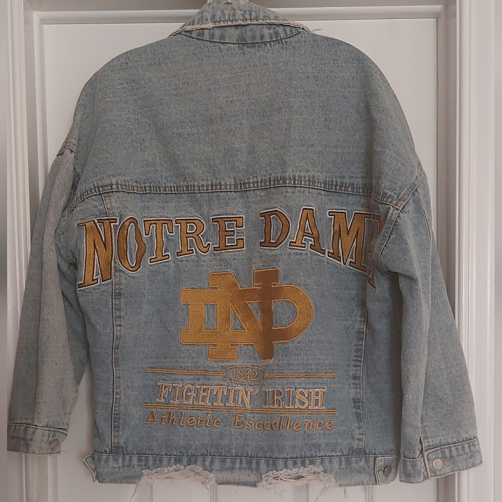 Notre Dame FIGHTIN IRISH Denim Jacket with Gold Accents.